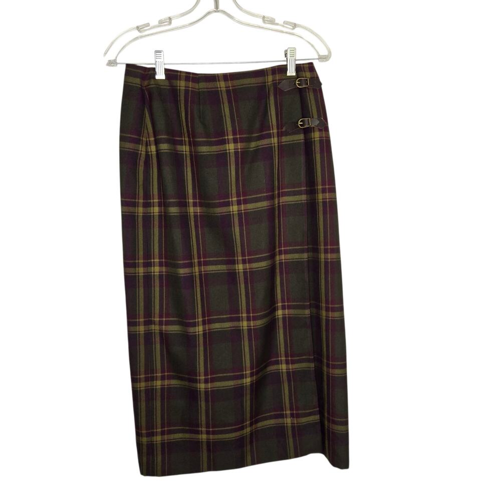 Heritage Tartan Plaid Midi Wrap Skirt Equestrian Petite Sophisticate Women 6